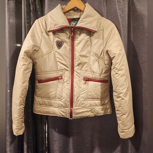 FREEZIN' POINT - High Speed 85 Y2K Beige And Red Distressed Puffer Jacket